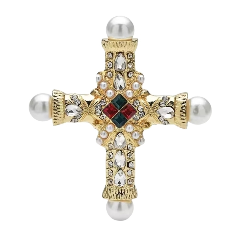 New! Baroque Cross Pearl Brooch Elegant Glamour Luxury • NWOT
